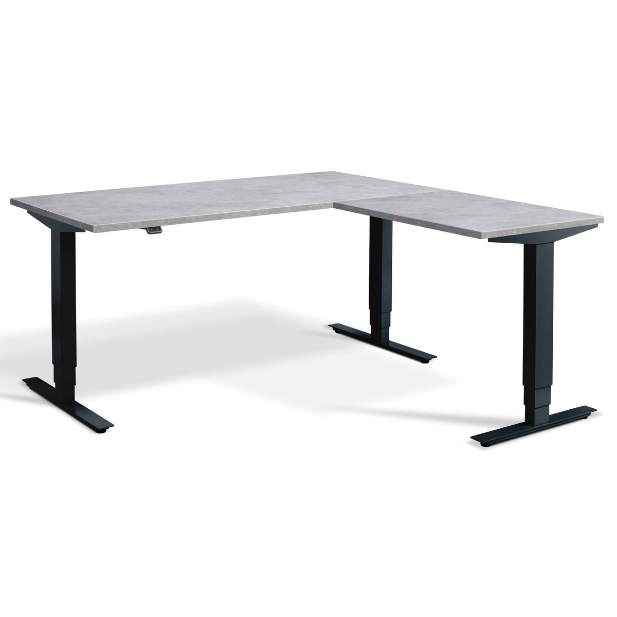 Standing L Desk - Advance Corner - Black Frame - Light Concrete Top - Studio Image