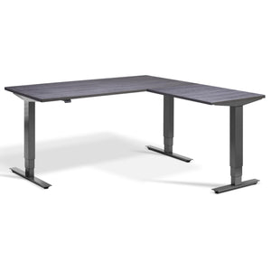 Standing L Desk - Advance Corner - Dark Grey Frame - Anthracite Sherman Oak Top - Studio Image