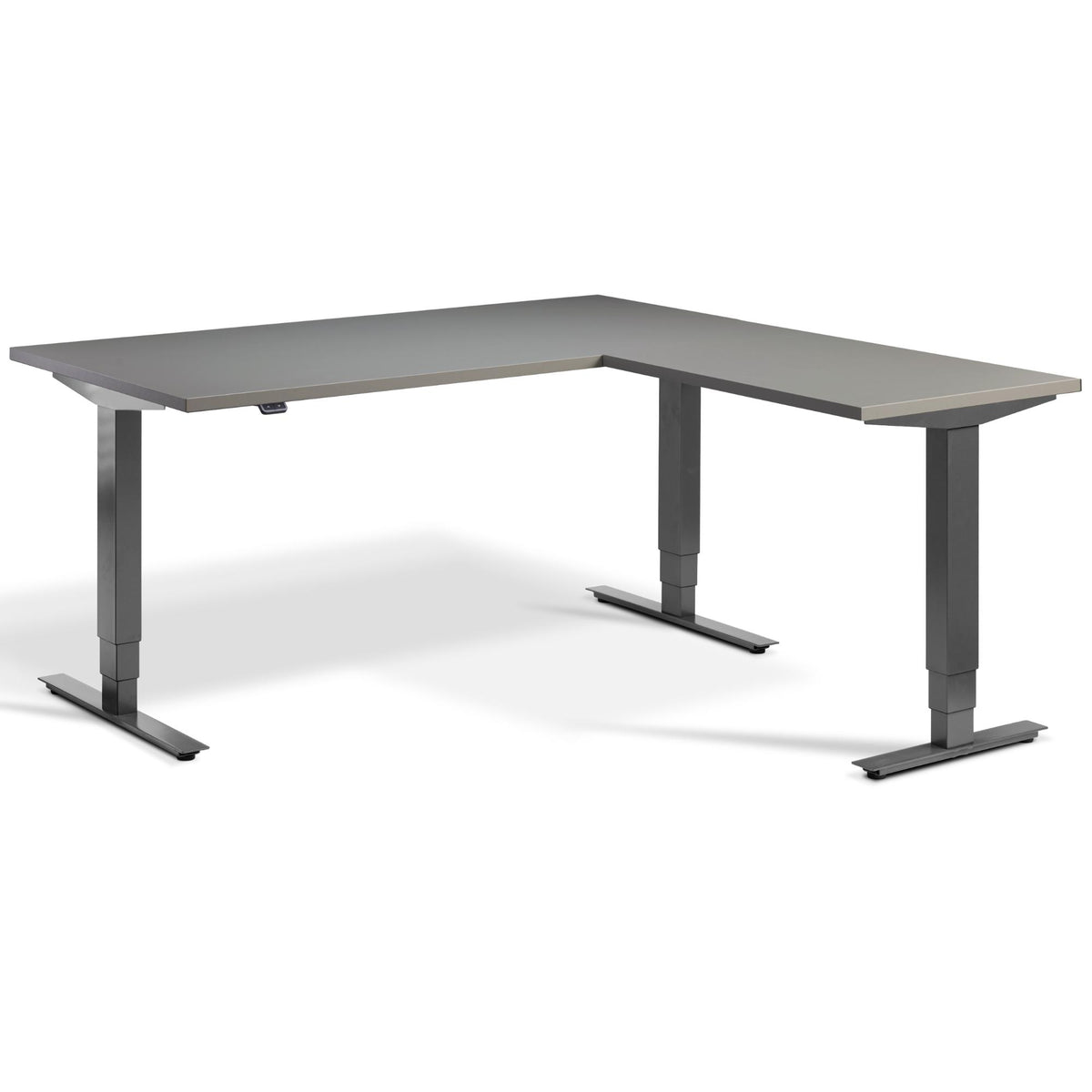 Standing L Desk - Advance Corner - Dark Grey Frame - Graphite Top - Studio Image