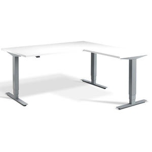 Standing L Desk - Advance Corner - Silver Frame - White Top - Studio Image