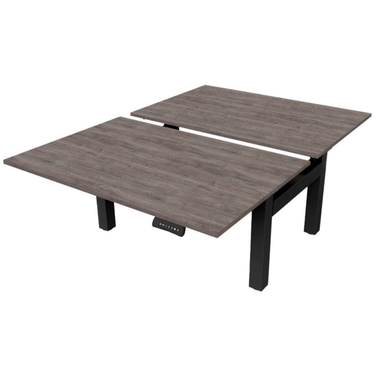 Standing desk for 2 with grey oak desk tops and black frame