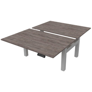 Standing desk for 2 with grey oak desk tops and silver frame