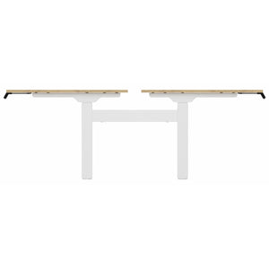 Standing desk for 2 with oak desk tops and white frame, side view