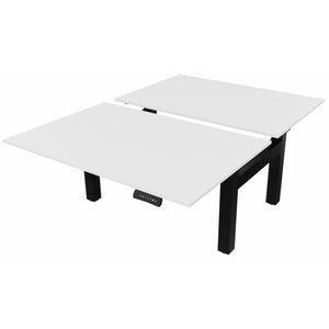 Standing desk for 2 with white desk tops and black frame