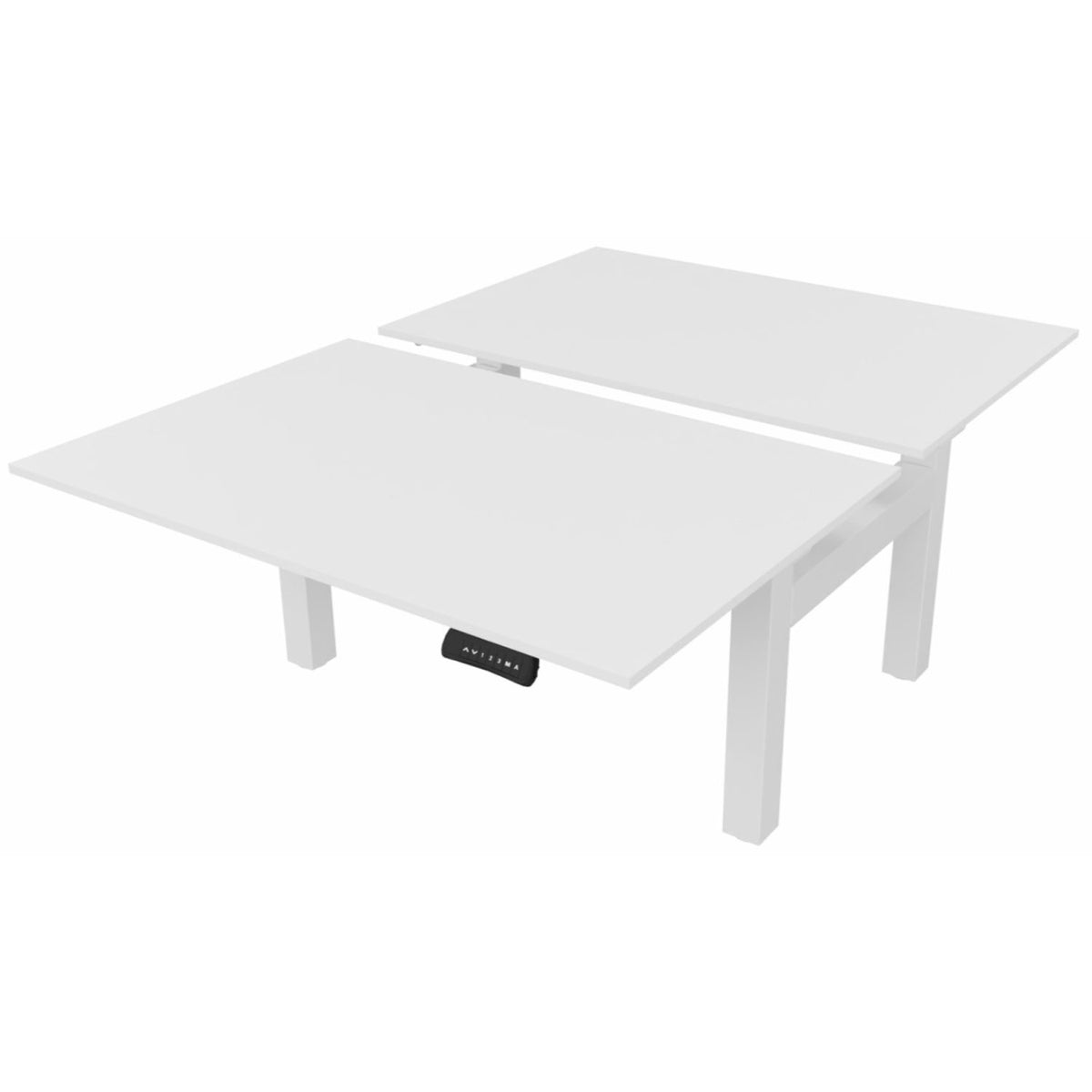 Standing desk for 2 with white desk tops and white frame