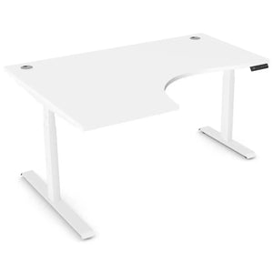 Standing desk with curve, 1600mm x 1200mm white desk top, white frame and left-hand return