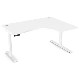 Standing desk with curve, 1600mm x 1200mm white desk top, white frame and right-hand return