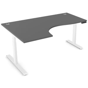 Standing desk with curve, 1800mm x 1200mm graphite desk top, white frame and left-hand return