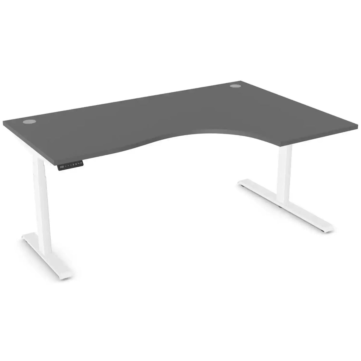 Standing desk with curve, 1800mm x 1200mm graphite desk top, white frame and right-hand return