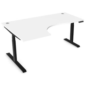 Standing desk with curve, 1800mm x 1200mm white desk top, black frame and left-hand return