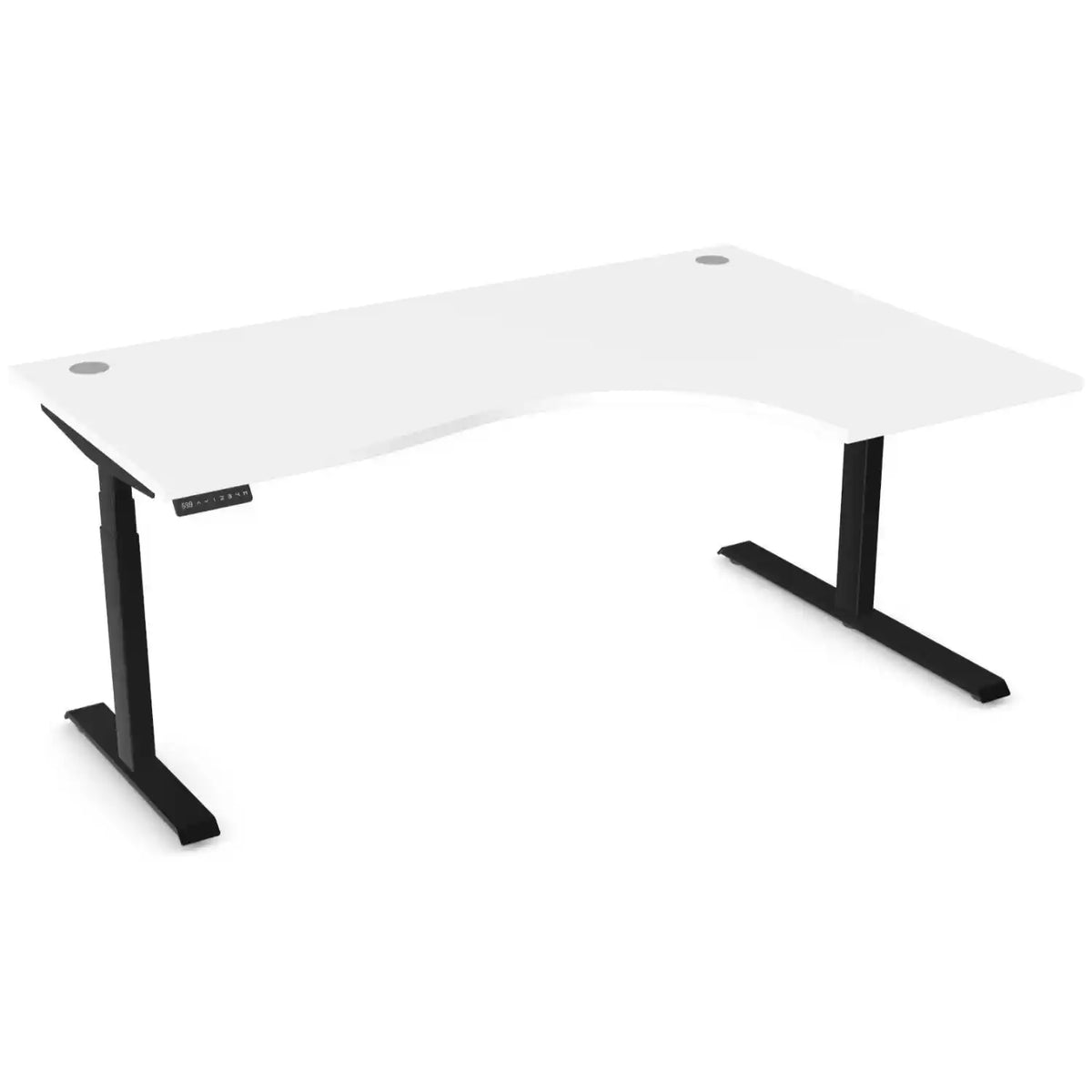 Standing desk with curve, 1800mm x 1200mm white desk top, black frame and right-hand return