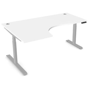 Standing desk with curve, 1800mm x 1200mm white desk top, silver frame and left-hand return