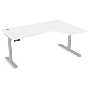 Standing desk with curve, 1800mm x 1200mm white desk top, silver frame and right-hand return