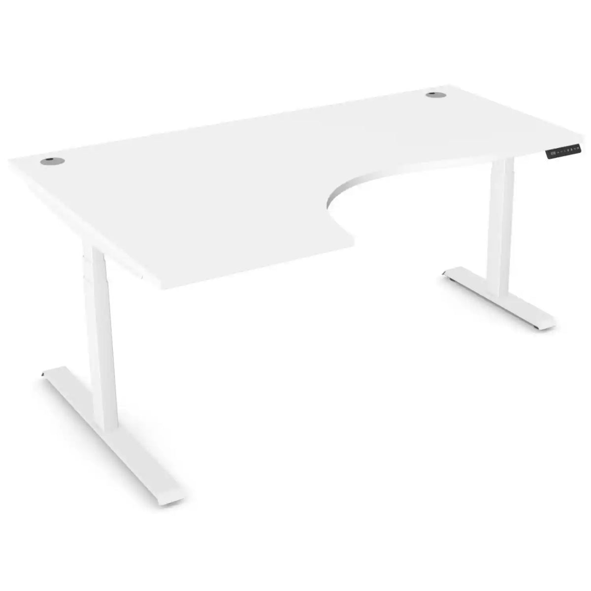 Standing desk with curve, 1800mm x 1200mm white desk top, white frame and left-hand return
