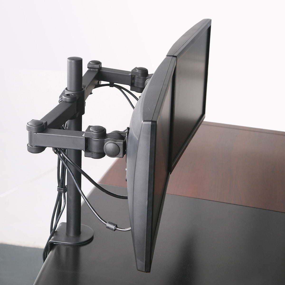 Strata Dual Monitor Arm - Black Colour - Two LCD monitors mounted
