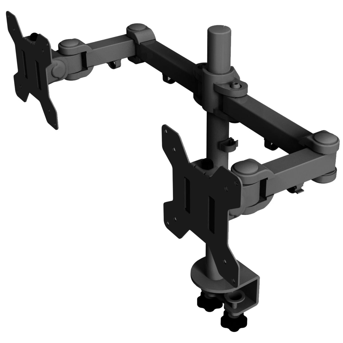 Strata Twin Monitor Arm - Black Colour - Front and Side View