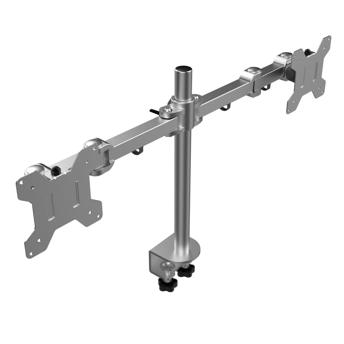 Strata Twin Monitor Stand - Silver Colour - Front and Side view