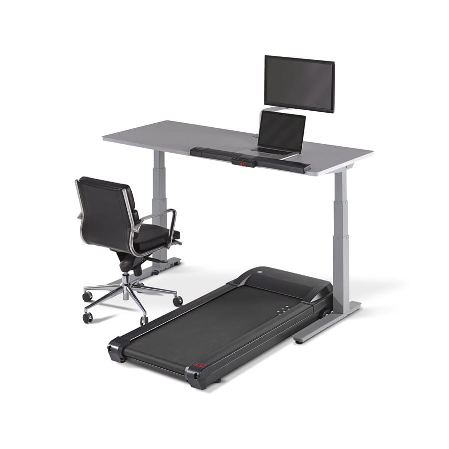 Lifespan TR5000 DT7 treadmill desk in up position front view