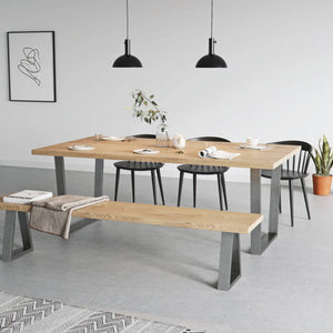 Table Legs V Frame - Raw Steel - 71cm x 78cm Industrial Legs - Front View Dining Table Setup