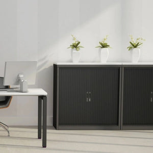 Tambour Unit - Revilo - Two Small Storage - Black - Office Setup