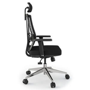 Task Chair Mesh - Grace - Black Mesh / Aluminium Base - Side View