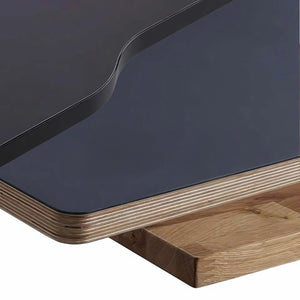 Custom and cut to size desk tops in a stack close up view