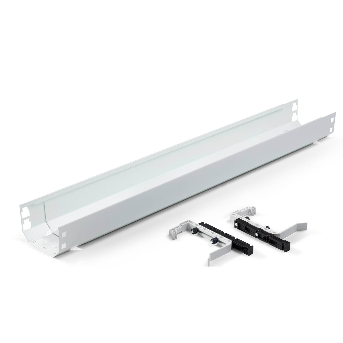 Tray Under Desk for Cable Management - White with Brackets - Studio Image