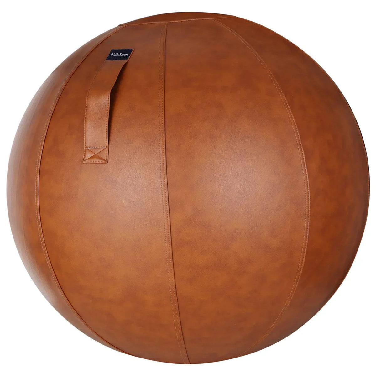 Treadmill Chair - Yoga Ball - Caramel Leather Close up view - Studio Image