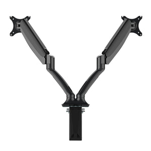 Twin monitor arm with dual adjustable arms and desk clamp