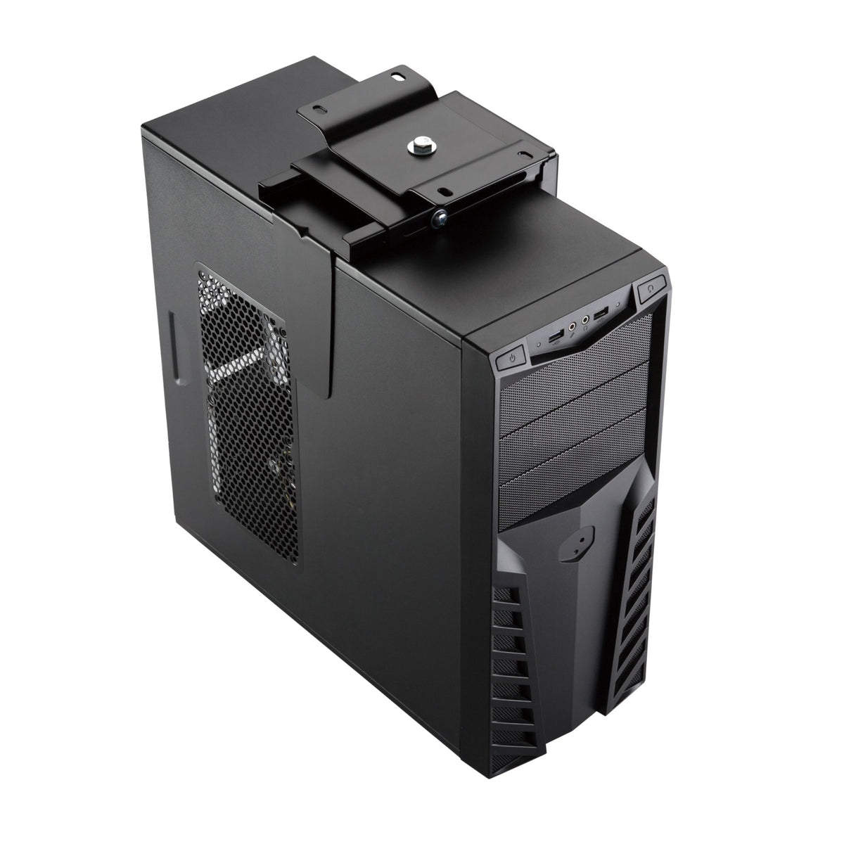 Under Desk CPU Mount - Black Colour - A close up view of the CPU with the mount