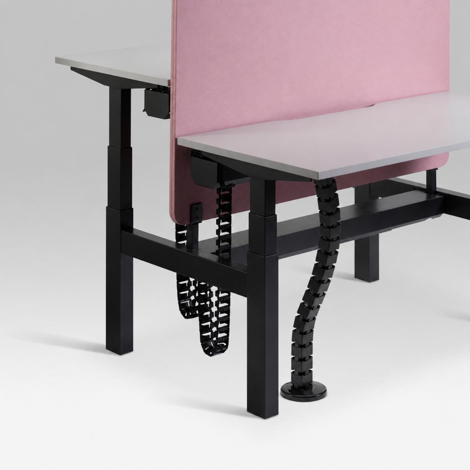 Under Desk Cable Management Pack For Duo Standing Desk installed with cable trays and cable spines