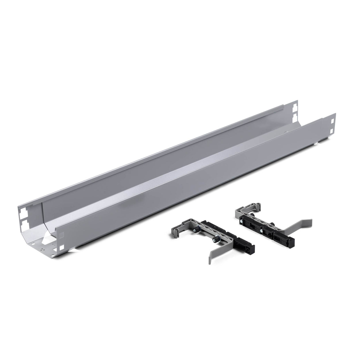 Under Desk Cable Management Tray - Silver with Brackets - Studio Image