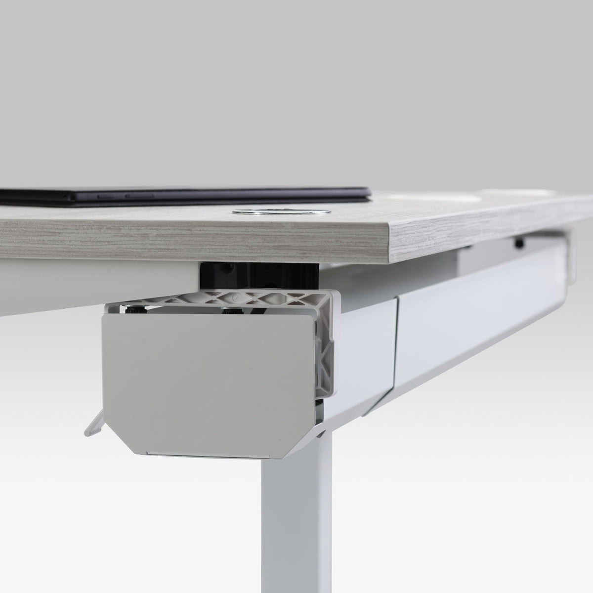 Under Desk Cable Management Tray End Caps - White Colour - Attached Under the Desk