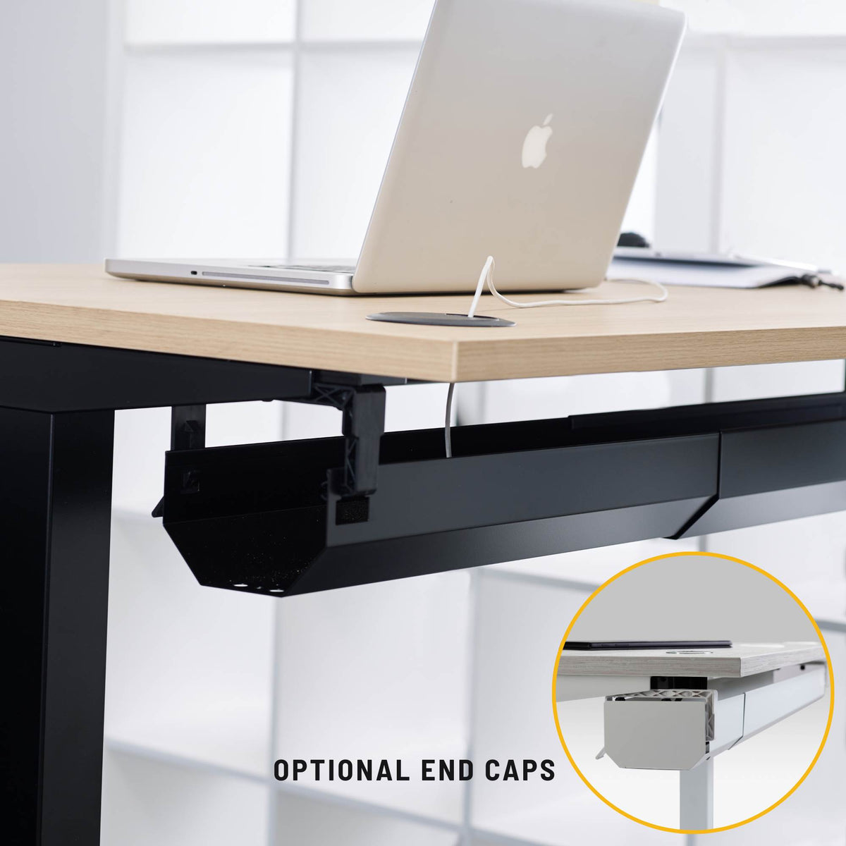 Under Desk Cable Tray - Attached below the desk with optional end caps