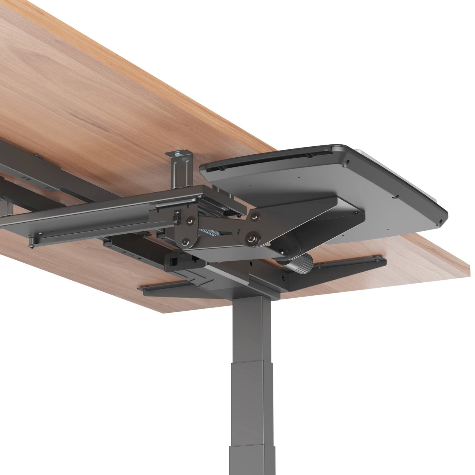 Under Desk Keyboard Tray - Underneath view of the mounted keyboard tray