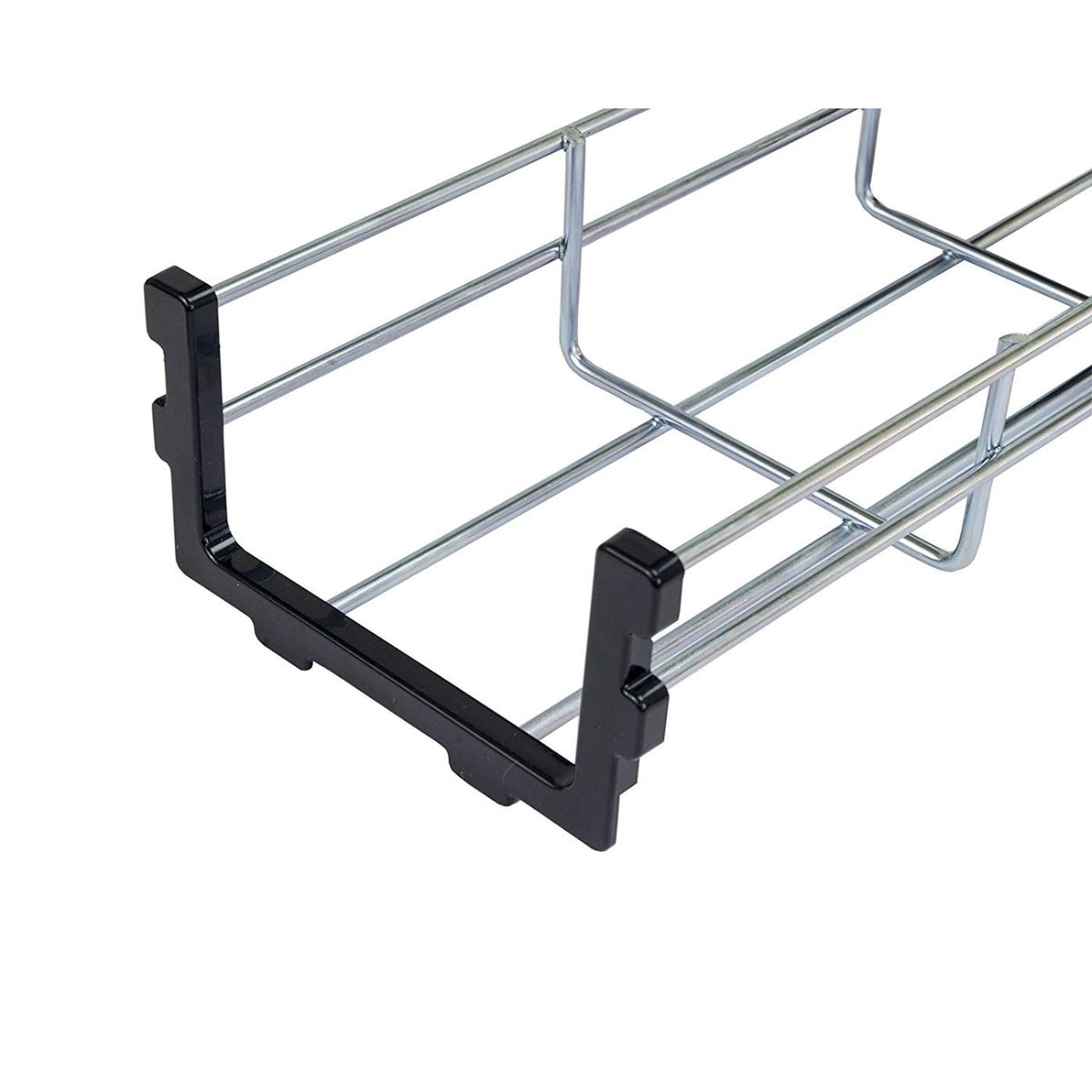 Under desk cord basket end cap in close up