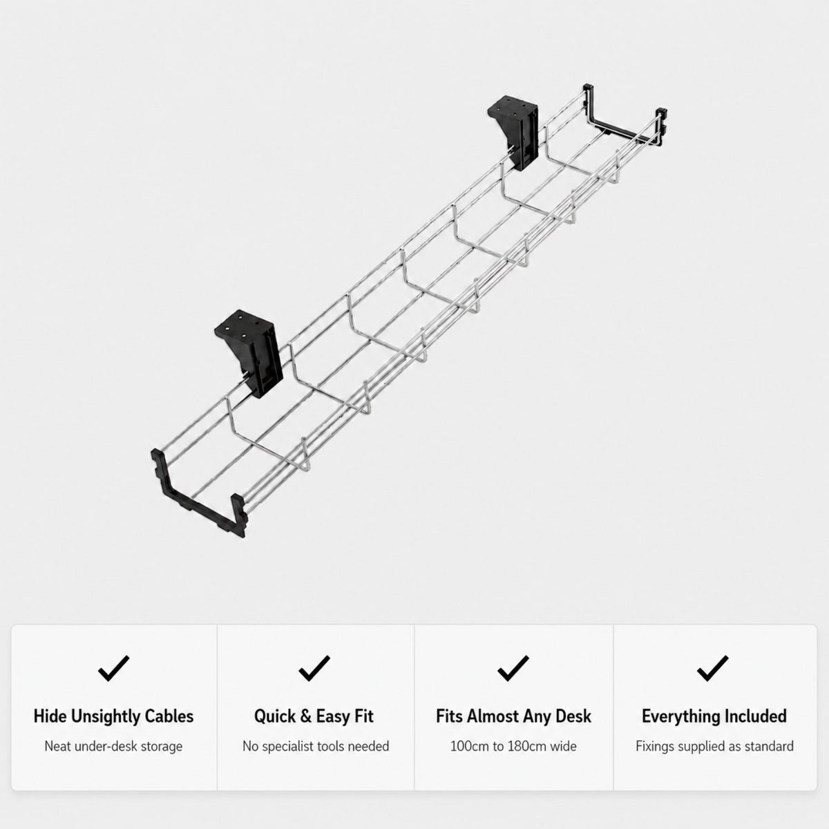 Under desk wire cable basket with cable management features