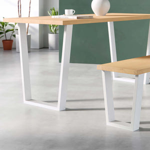 V Frame Desk Legs - White - 71cm x 58cm Industrial Legs - Dining Table Setup Close up View