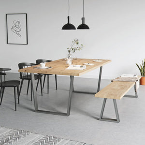 V Frame Legs - Raw Steel - 71cm x 78cm Industrial Legs - Side View Dining Table Setup