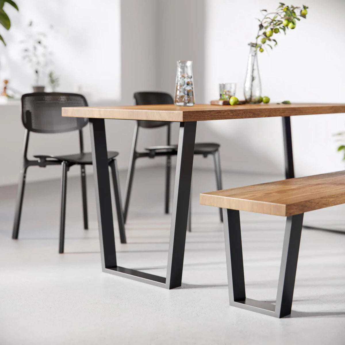V Frame Table Legs - Black - 71cm x 58cm - Dining Table Setup Close up View