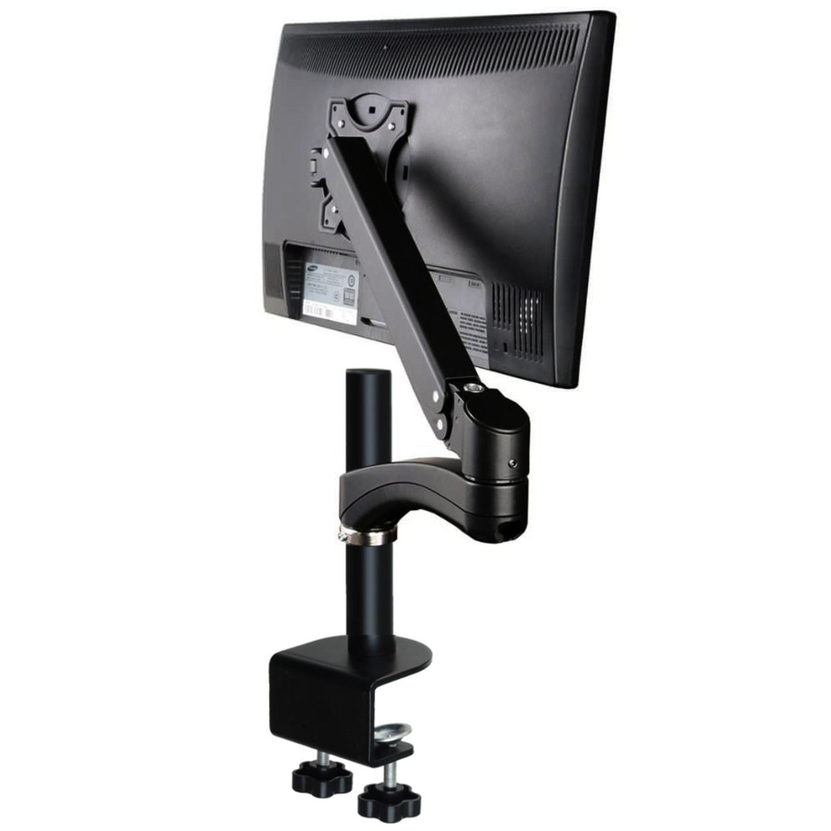 Velaro Single Monitor Arm - Black Colour - Rear View with Mounted Monitor