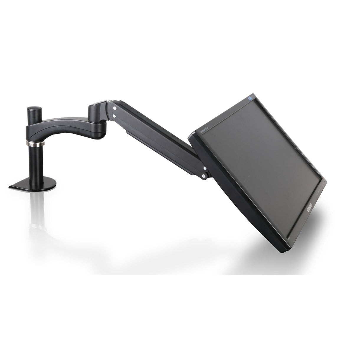 Velaro Single Monitor Arm - Black Colour - Side View with Mounted Monitor
