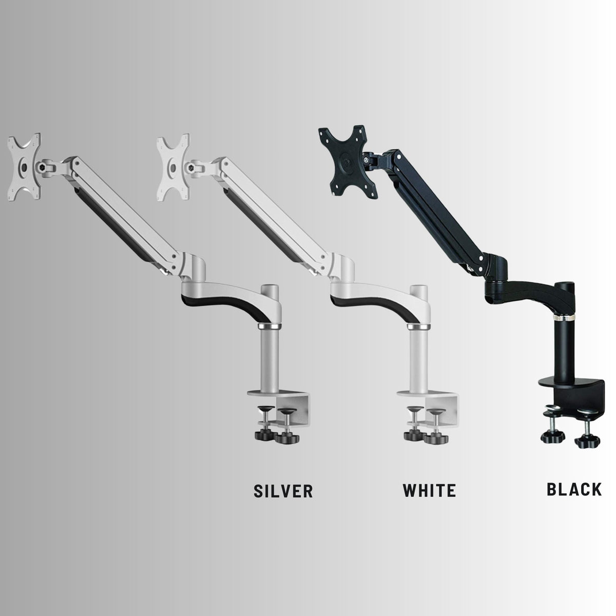 Velaro Single Monitor Stand - Colour Variants Shown - Silver, White and Black