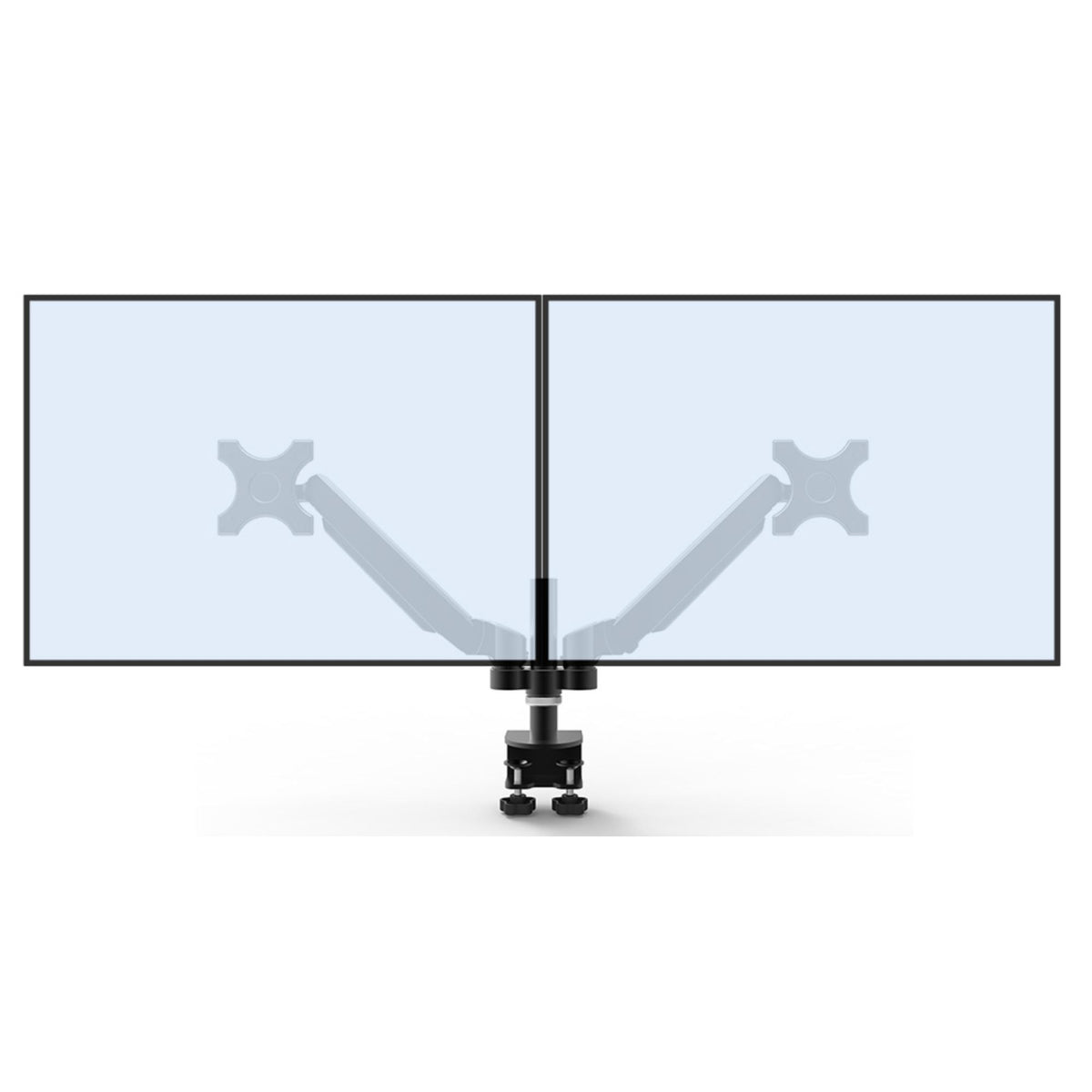 Velaro Twin Monitor Arm - Silver Variant - Front View with 2 monitors