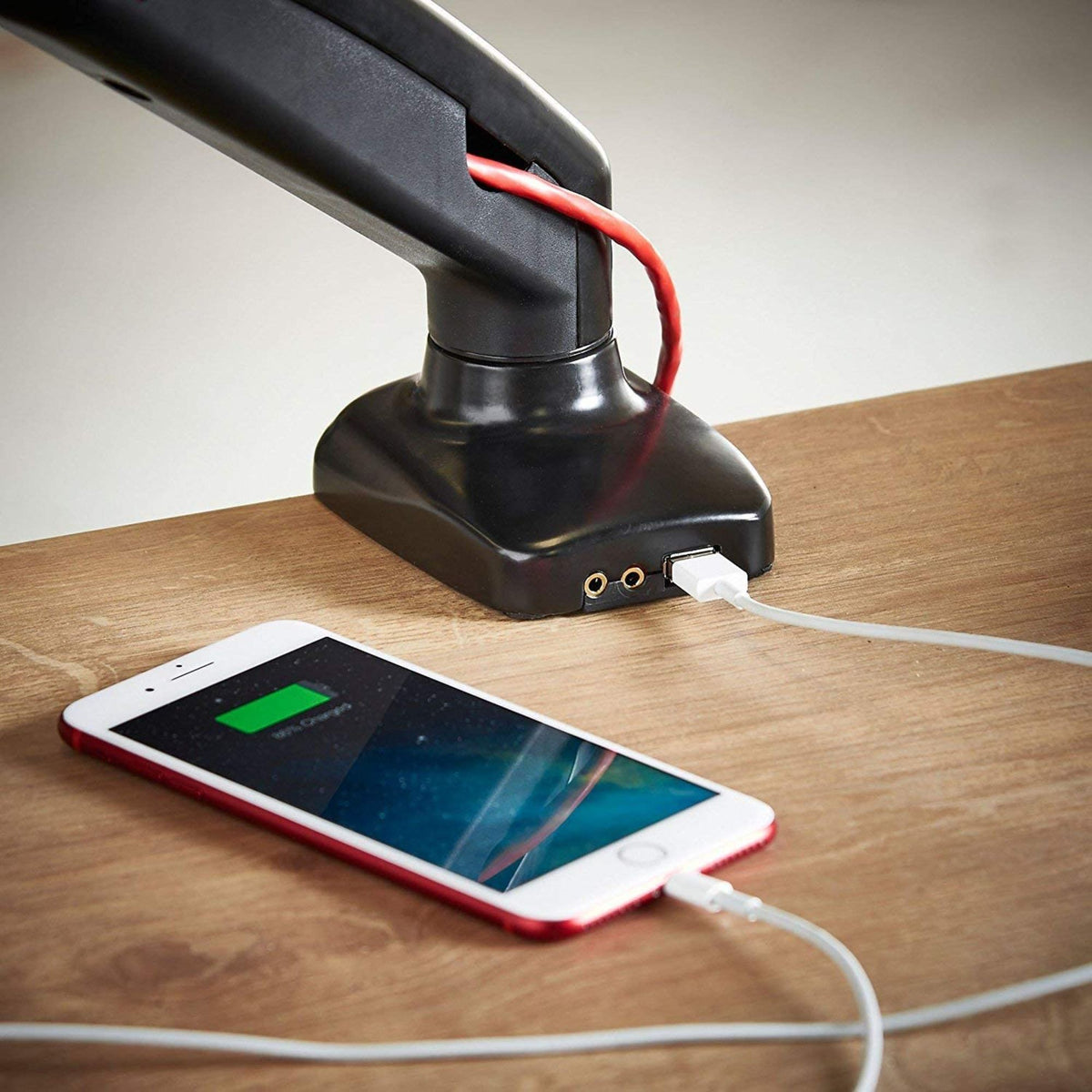 Vestra 1 Monitor Arm - Built-in USB, Audio & Mic Ports Shown