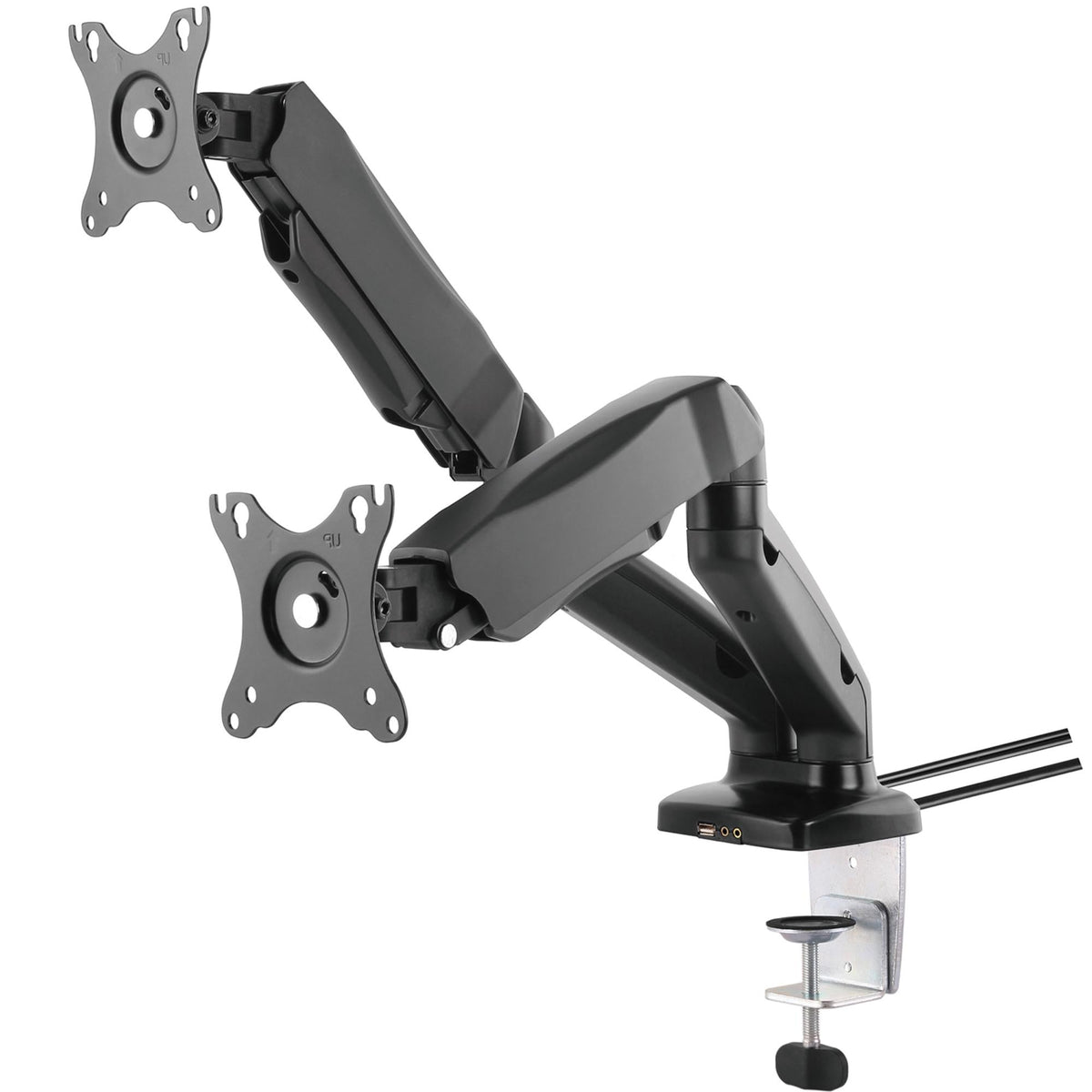 Vestra Twin Monitor Arm - Black - Front Side View - Studio Image