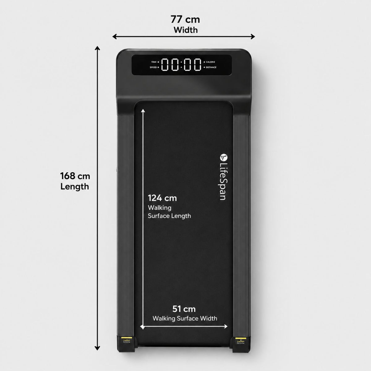 Walking pad Lifespan TX6 dimensions showing width, length, and walking surface measurements
