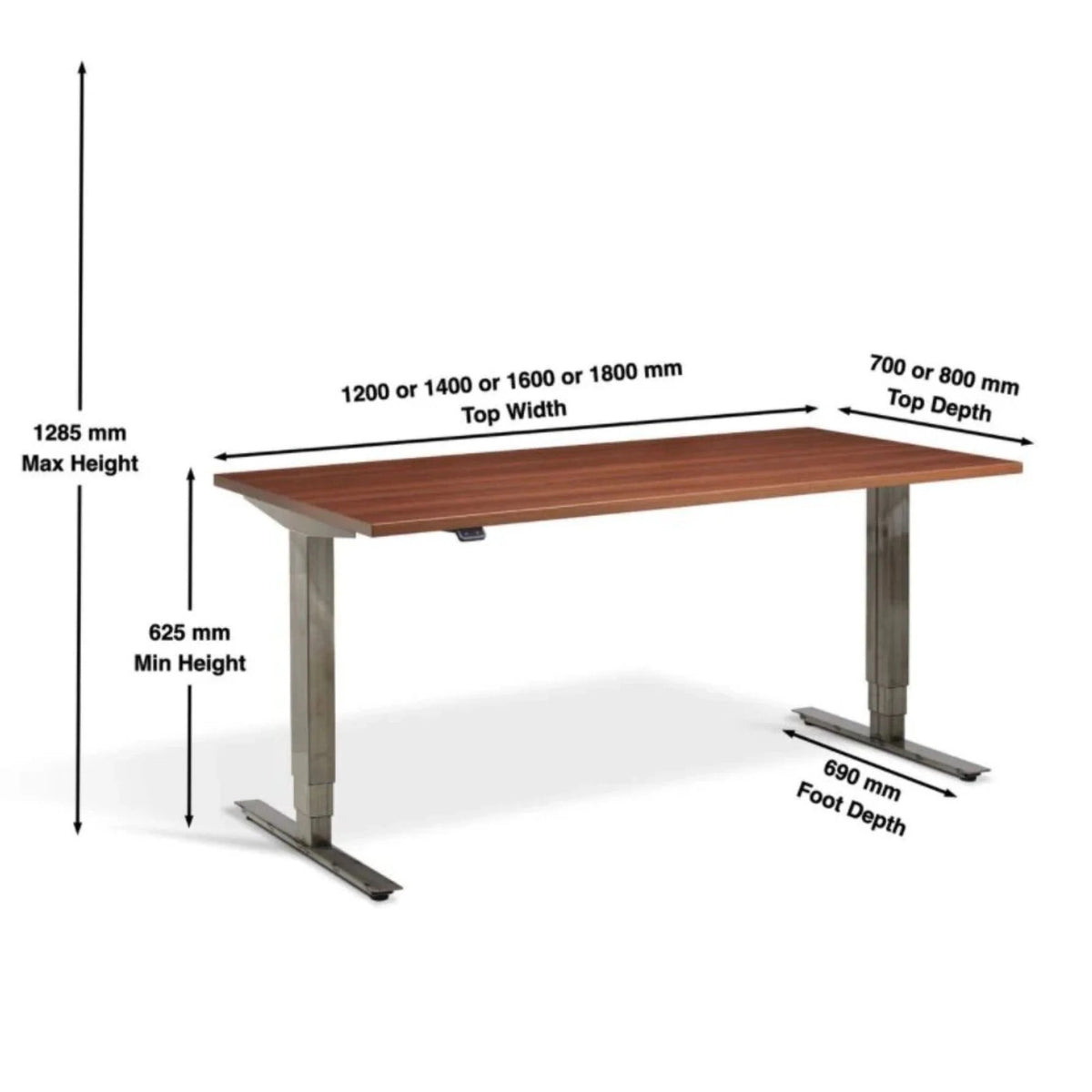 Walnut Adjustable Desk - Masta Desk  Dimensions