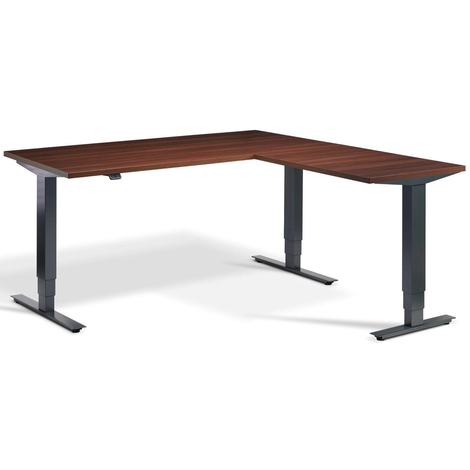 Walnut Corner Standing Desk - Masta Corner - Natural Dijon Walnut Top - Anthracite Frame - Studio Image