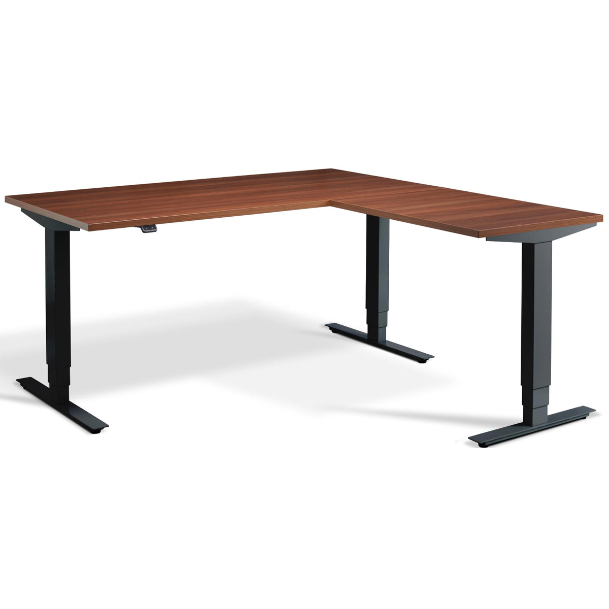 Walnut Corner Standing Desk - Masta Corner - Natural Dijon Walnut Top - Black Frame - Studio Image